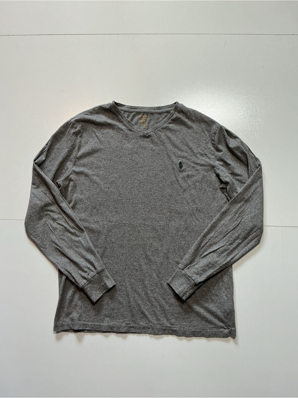 Polo Ralph Lauren Gray V Neck Long Sleeve Embroidered Pony Logo T-Shirt